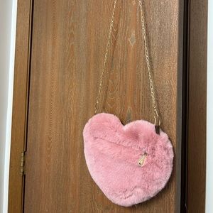 Pink Fluffy heart shaped cross body purse